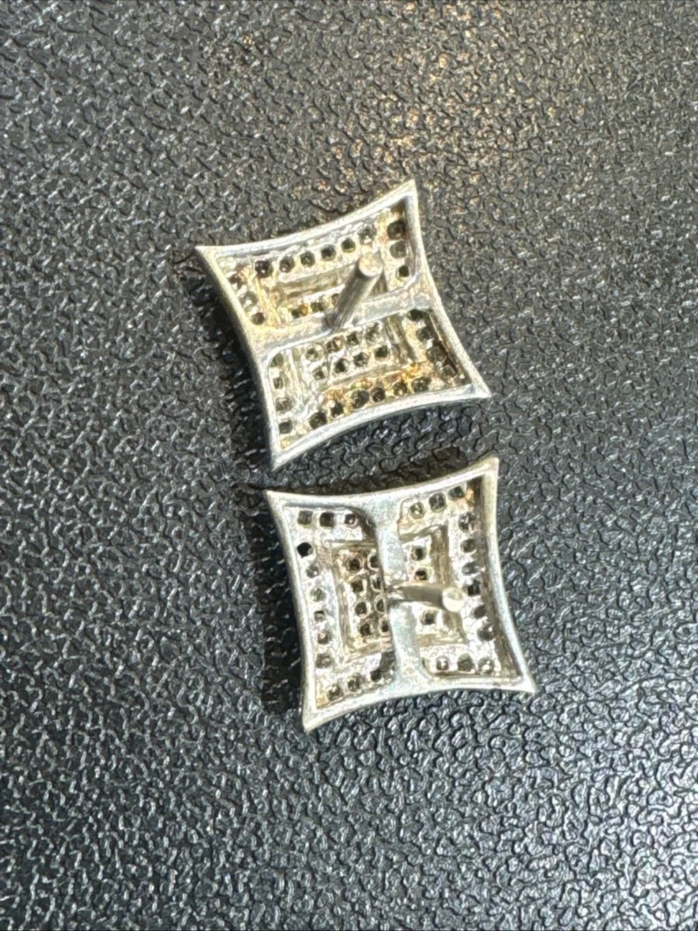 925 Sterling Silver Diamond Stud Earrings 0.25 CT Pave 2.6g Square Cluster